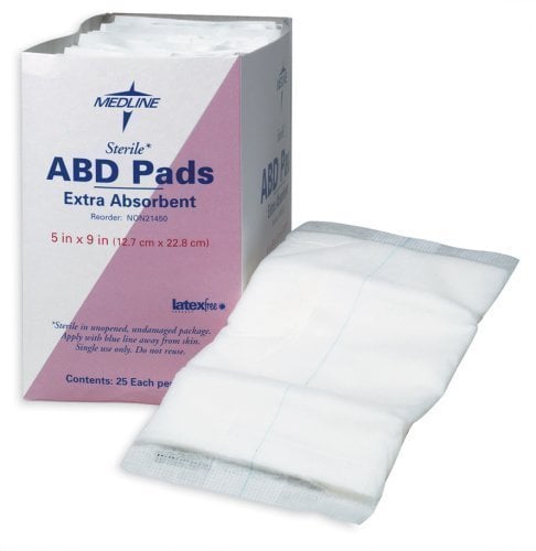 Book Cover Medline Sterile Abdominal Pad, NON21450H, 5 inch x 9 inch, 2 Packs of 25 Count - Total 50 (Package May Vary)