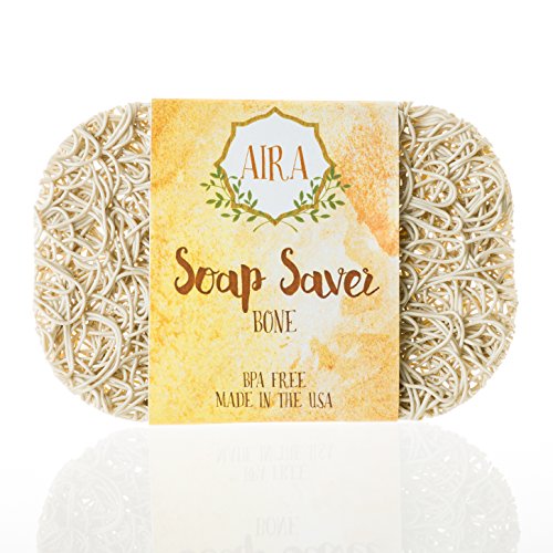 Book Cover Aira Soap Saver - Soap Dish & Soap Holder Accessory - Reach Compliant & Plant Based BPA Free Shower & Bath Soap Holder - Drains Water, Circulates Air, Extends Soap Life 1 Pack Bone