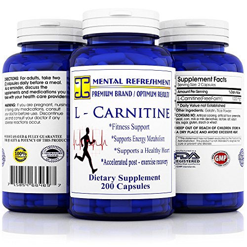Book Cover Mental Refreshment: L - Carnitine 1000mg, 200 capsules (1 Bottle)