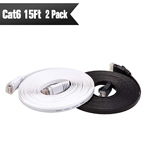Book Cover Cat 6 Ethernet Cable 15ft Flat (at a Cat5e Price but Higher Bandwidth) Internet Network Cable - Cat6 Ethernet Patch Cables Short - Computer LAN Cable with Snagless RJ45 Connectors (Black and White)
