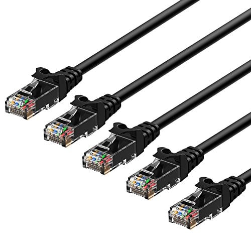 Book Cover Rankie RJ45 Cat6 Snagless Ethernet Patch Cable, 5-Pack, 1 Foot, Black