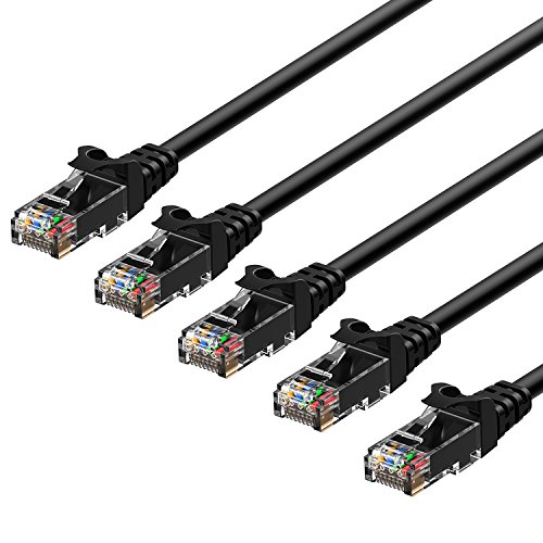 Book Cover Rankie RJ45 Cat6 Snagless Ethernet Patch Cable, 5-Pack, 10 Feet, Black