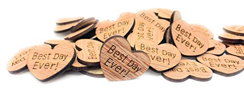 Book Cover Wooden Heart Confetti ~ Best Day Ever! ~ Wood Hearts, Wood Confetti Engraved Love Hearts- Rustic Wedding Decor (100 count)