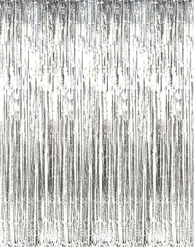 Book Cover GOER 3.2 ft x 9.8 ft Metallic Tinsel Foil Fringe Curtains Party Photo Backdrop Party Streamers for Birthday,Graduation,New Year Eve Decorations Wedding Decor (Silver,1 Pack)