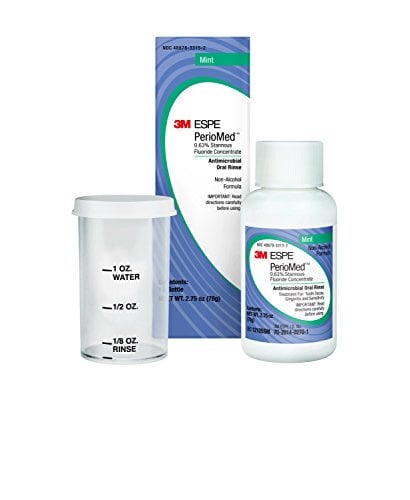 Book Cover 3M ESPE Dental 70201402701 PerioMed Stannous Fluoride Oral Rinse Concentrate with Mixing Cups, 0.63%, Mint Flavor, 2.75 oz. Bottles