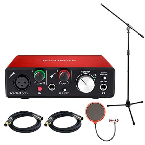 Book Cover Focusrite Scarlett Solo USB Audio Interface (2nd Generation) Bundle with 2 XLR Cables, Microphone Stand, Wind Screen