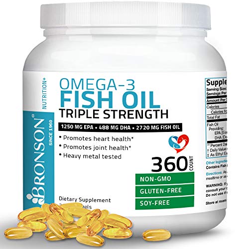 Book Cover Omega 3 Fish Oil Triple Strength 2720 mg - High EPA 1250 mg DHA 488 mg - Heavy Metal Tested - Non GMO - 360 Softgels