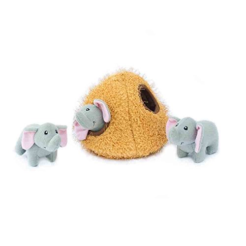 Book Cover ZippyPaws - Zoo Friends Burrow, Interactive Squeaky Hide and Seek Plush Dog Toy - Elephant Cave