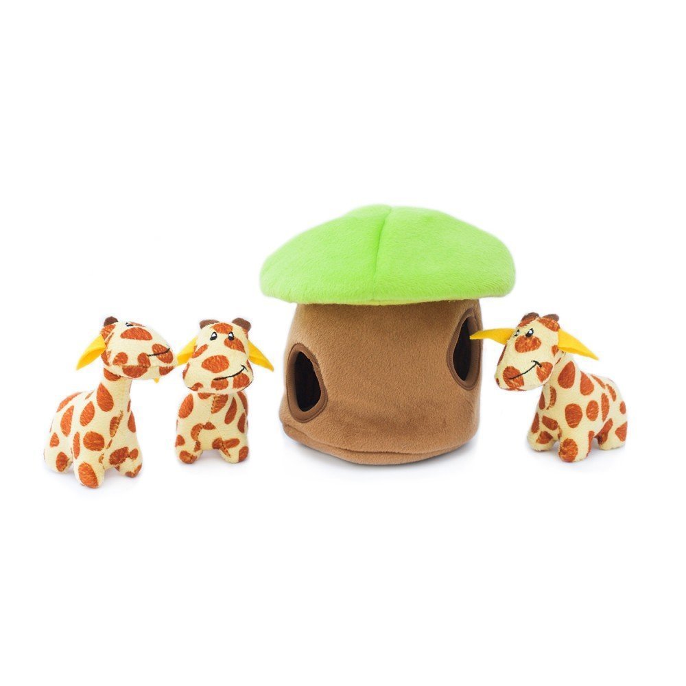 Book Cover ZippyPaws - Zoo Friends Burrow, Interactive Squeaky Hide and Seek Plush Dog Toy - Giraffe Lodge Burrow Giraffe Lodge