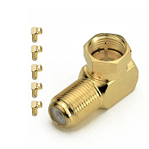 Book Cover Mediabridge CONN-F81G-RA-5P F-Type Right Angle Adapter - Gold Plated - 90° Female to Male Connector - 5 Pack - (Part# CONN-F81G-RA-5)