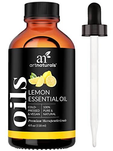 Book Cover artnaturals Lemon Essential Oil 4oz - 100% Pure Lemons Oils - Therapeutic Grade Best for Skin, Hair, Natural Solution, Aromatherapy & Diffuser - 120ml Large Glass Bottle w/Dropper Kit