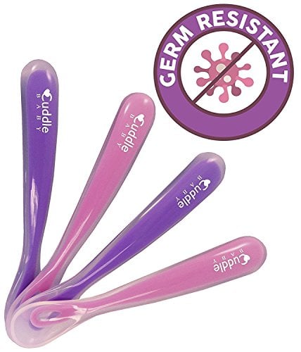 Book Cover Cuddle Baby Gum-Friendly First Stage Soft Tip Silicone Feeding Spoons for Babies, Great Infant Gift Set BPA, Lead, Phthalate and Plastic Free, Pink/Purple, 4 Ounce