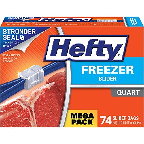 Book Cover Hefty Slider Freezer Bags - Quart, 74 Count