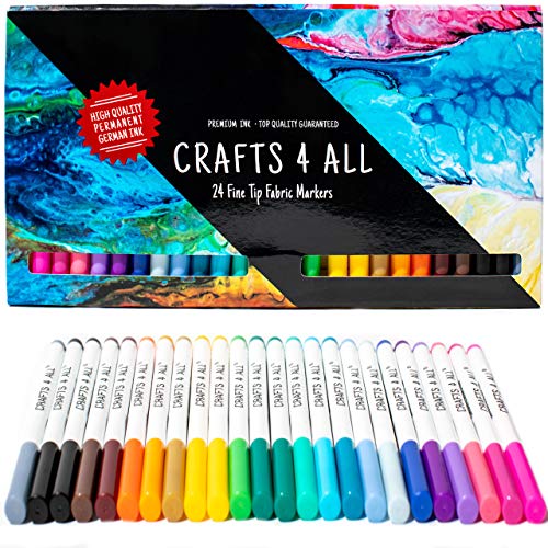Book Cover Fabric Markers Permanent Art Markers 24 SET Premium Quality Fine Tip MINIMAL BLEED fabric pens By Crafts 4 ALL .Child safe & non-toxic.