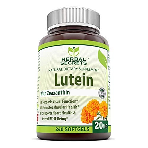 Book Cover Herbal Secrets Lutein with Zeaxanthin 20 Mg 240 Softgels (Non-GMO) - Supports Heart Health and Well Being* Support Visual Function* Promotes Macular Health*