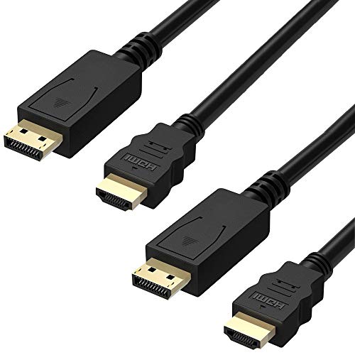 Book Cover DP to HDMI Cable 6FT (2 Pack), Fosmon [UL Listed] Gold Plated Displayport to HDMI Cable 1080p Full HD for PCs to HDTV, Monitor, Projector with HDMI Port