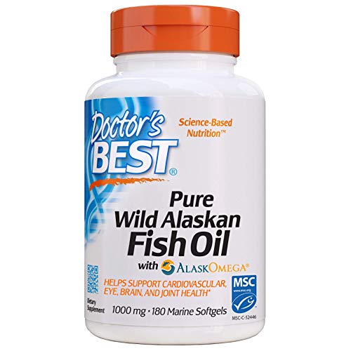 Book Cover Doctor's Best Pure Wild Alaskan Fish Oil with AlaskOmega, Non-GMO, Gluten Free, 180 Marine Softgels