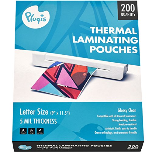 Book Cover Pluqis Universal Thermal Laminating Pouches For Letter Size 8.5 x 11 Inch, Clear 5 Mil, 200 Sheets