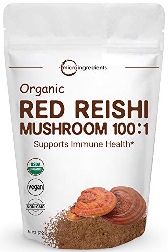 Book Cover Sustainably US Grown, Organic Reishi Mushroom Powder, 8 Ounce, Pure Reishi Supplement 100:1 Extract, Active Content 30% Polysaccharides, Strongly Supports Immune System & Antioxidant, Vegan