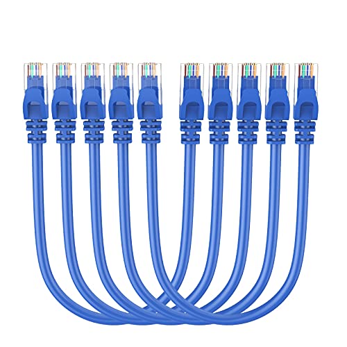 Book Cover CableCreation Cat 6 Ethernet Cable 5 Pack 1ft, Internet Network Cords Patch LAN Cable, 23 AWG High Speed RJ45 Wire for Router, Modem, Computer, Faster Than Cat 5e/5, 1 ft, Blue
