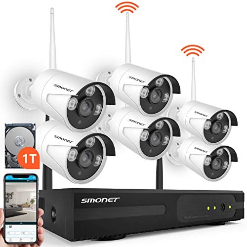 Book Cover Wireless Security Camera System,SMONET 8-Channel 960P Wireless Video Security System(1TB Hard Drive),6pcs 960P(1.3MP) Waterproof Wireless IP Security Cameras,Super Night Vision,P2P, Free APP