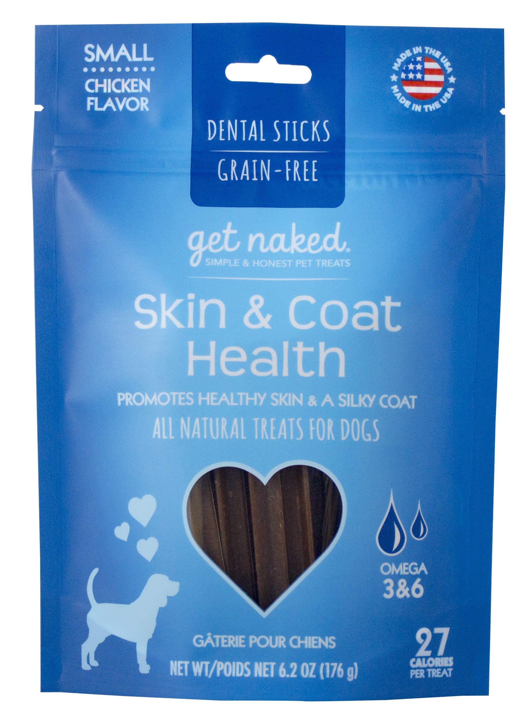 Book Cover Get Naked Grain Free 1 Pouch 6.2 Oz Skin & Coat Dental Chew Sticks, Small