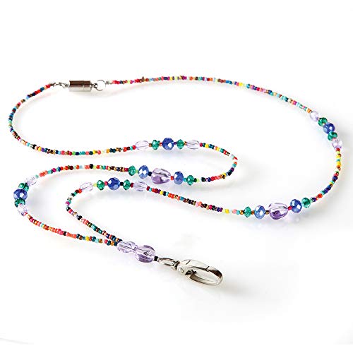 Book Cover Mardi Gras Multi-Colored Beaded ID Necklace Lanyard for Women