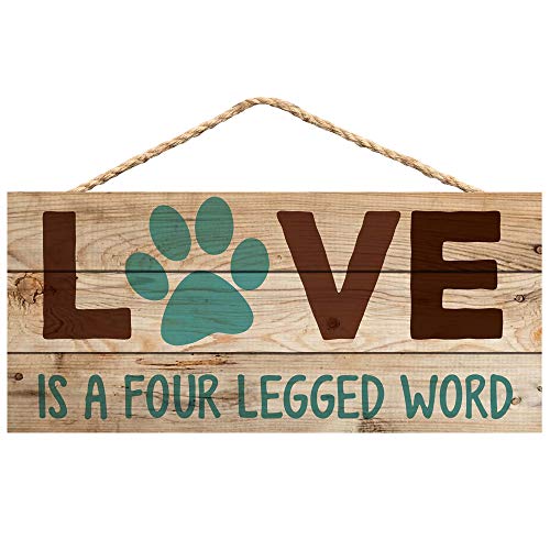 Book Cover Love is a Four Legged Word Pet Paw 5 x 10 Wood Plank Design Hanging Sign