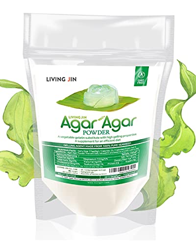 Book Cover Agar Agar Powder (4oz), Unflavored Pure Vegan Gelling Agent by LIVING JIN, Certified Kosher, Halal, Non-GMO, Gluten-Free, Keto-friendly
