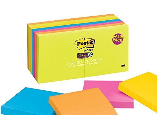 Book Cover Post-it Notes Super Sticky - Rio De Janeiro Colors 3 x 3, 90/Pad - 16 Pads/Pack