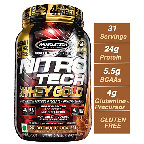 Book Cover MuscleTech NitroTech Whey Gold, 100% Whey Protein Powder, Whey Isolate and Whey Peptides, Double Rich Chocolate, 2.2 Pound