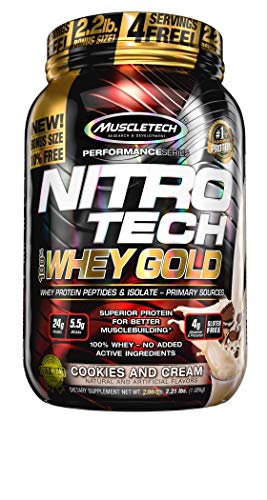 Book Cover Protein Powders, MuscleTech Nitro-Tech Whey Gold, Whey Protein Powder, Whey Protein Isolate and Peptide, Protein Powder for Women and Men, Cookies and Cream Protein Powder, 999 g (31 Servings)
