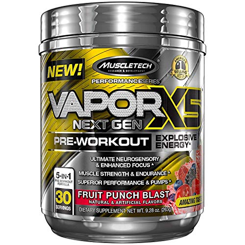 Book Cover MuscleTech Vapor X5 Next Gen Pre Workout Powder, Explosive Energy Supplement, Fruit Punch Blast, 30 Servings (9.28oz)
