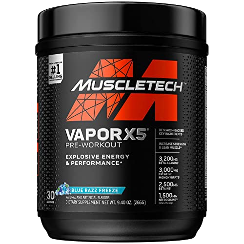 Book Cover Pre Workout Powder | MuscleTech Vapor X5 | Pre Workout Powder for Men & Women | PreWorkout Energy Powder Drink Mix | Sports Nutrition Pre-Workout Products | Blue Raspberry (30 Servings)-Package Varies