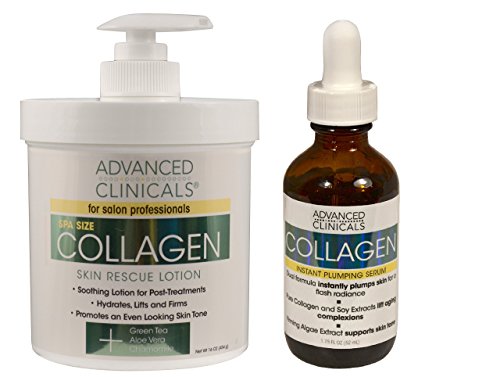 Book Cover Advanced Clinicals 2 Piece Anti-aging Skin Care set with collagen. 16oz Spa Size Collagen Lotion And 1.75oz Collagen Instant Plumping Serum To Hydrate, Moisturize, Firm, Dry, Cracked Skin.