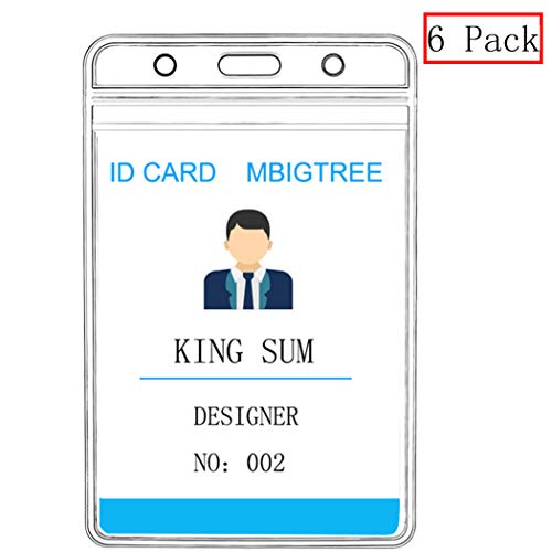 Book Cover Vertical ID Badge Holders Sealable Waterproof Clear Plastic Holder, Fits RFID/Proximity/Badge Swipe Cards or Credit Card/Driver's License (6 Pcs, Only Holders)