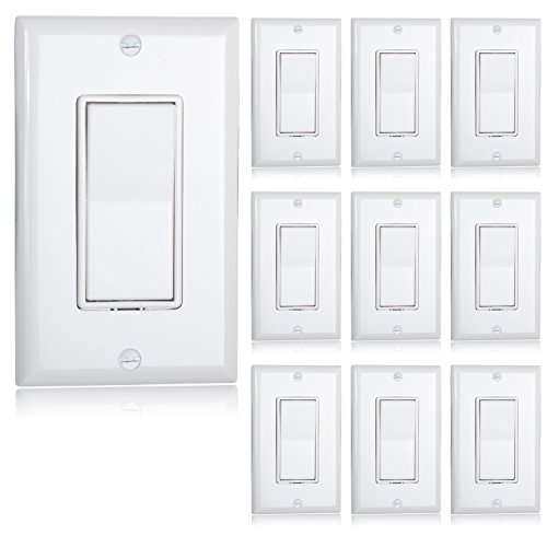 Book Cover Maxxima 3 Way Decorative Wall Switch On/Off White 15A, Rocker Light Switch Wall Plates Included (Pack of 10)