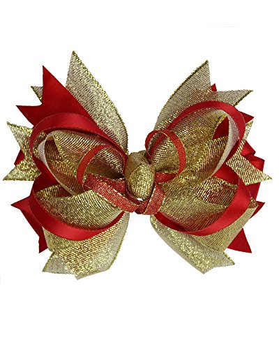 Book Cover juDany Large Red and Gold Christmas Hair Bow Clip for Girls