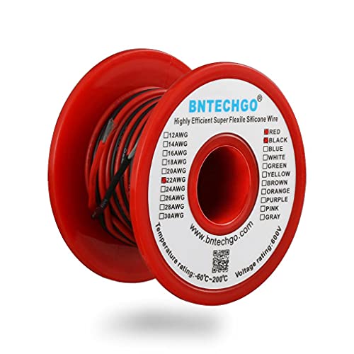 Book Cover BNTECHGO 22 Gauge Silicone Wire Spool 50ft Ultra Flexible High Temp 200 Deg C 600V 22AWG Silicone Wire 60 Strands Of Tinned Copper Wire 25ft Black And 25ft Red 2 Separate Wires Stranded Wire For Model