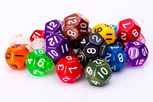 Book Cover 25 Count Assorted Pack of 12 Sided Dice - Multi Colored Assortment of D12 Polyhedral Dice