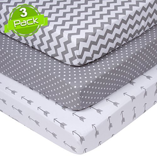 Book Cover Crib Sheets Set for Boys & Girls | Super Soft 100% Jersey Knit Cotton | Grey and White | 150 GSM | 3 Pack