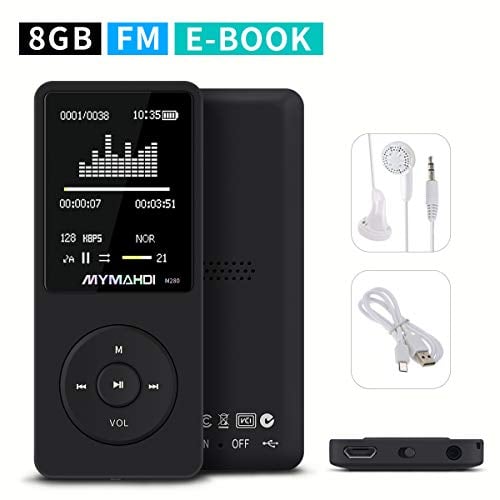 Book Cover MYMAHDI 8GB MP3 Music Player 1.8 Inch Screen 70h lossless sound, Support up to 128GB Micro SD Card Black