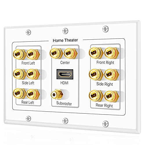 Book Cover TNP Home Theater Speaker Wall Plate Outlet - 7.1 Surround Sound Audio Distribution Panel, Gold Plated Copper Banana Plug Binding Post Coupler, RCA LFE Jack for Subwoofer, HDMI 4K ARC Full HD (3-Gang)