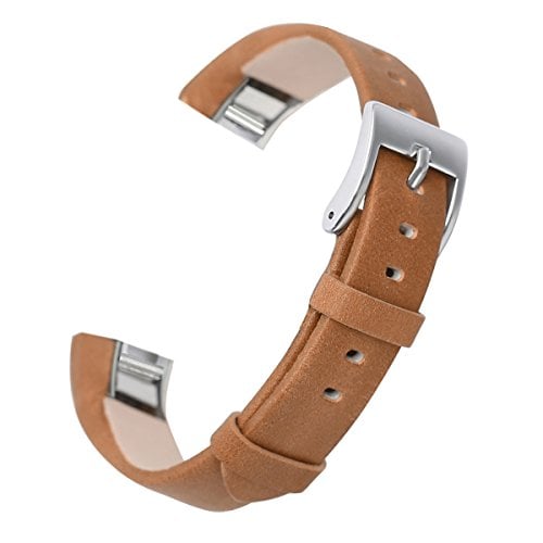 Book Cover bayite Leather Bands Compatible with Fitbit Alta and Alta HR, Light Brown 5.5