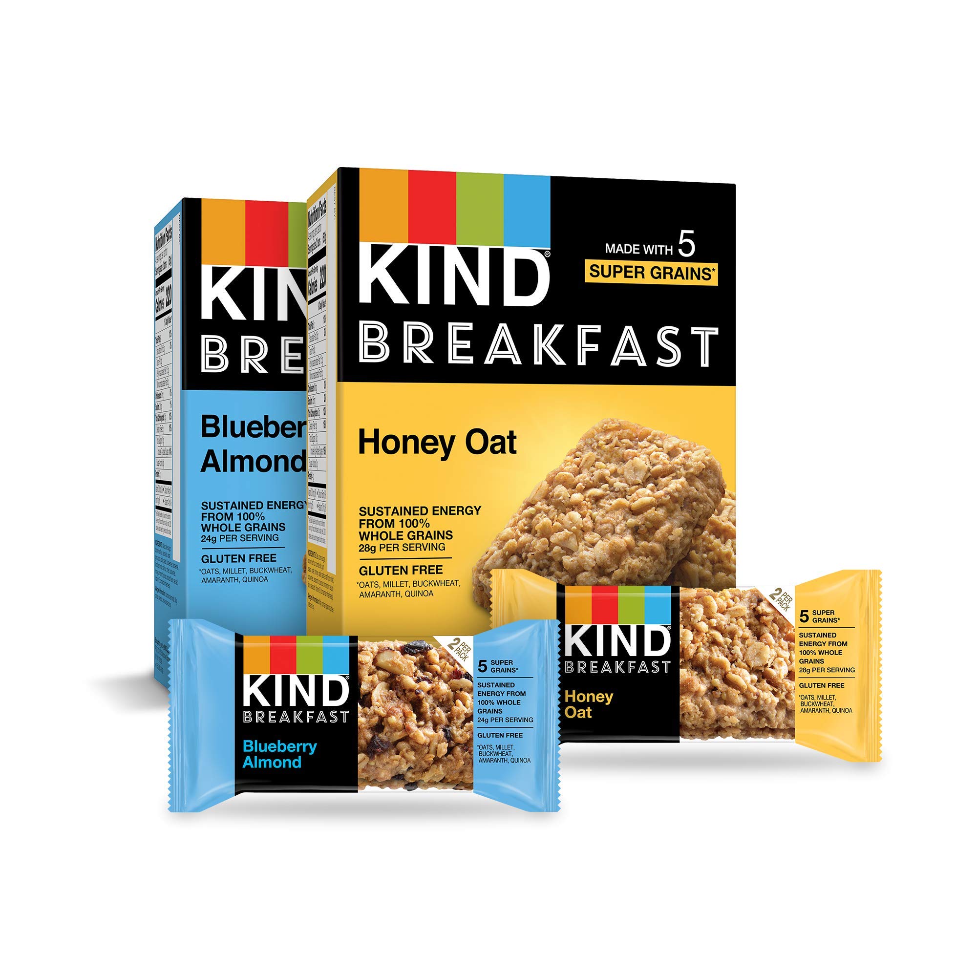 Book Cover KIND Breakfast Bars Variety Pack, Blueberry Almond & Honey Oat, 1.8oz, 16 Count variety pack (blueberry almond & honey oat)