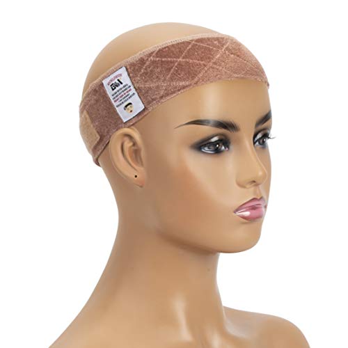 Book Cover GEX Wig Grip Band Adjustable Wig Comfort Band with Adjustable Hook and Loop Fastener Non Slip Breathable Thin Head Hair Band to Keep Wig Secured and Prevent Headaches (Tan)