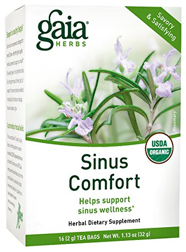 Book Cover Gaia Herbs Sinus Comfort Herbal Tea - Supports Sinus Wellness with Eucalyptus Essential Oil, USDA Organic Holy Basil (Tulsi) and Green Tea, 16 Tea Bags