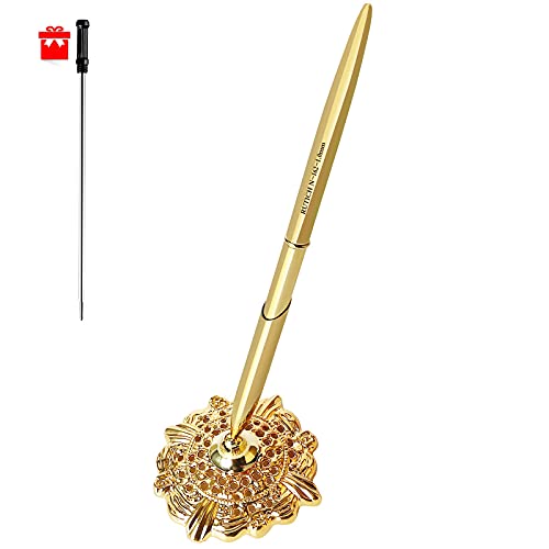 Book Cover RUTICH Hollow Round Pen Holder Signing Pen Set for Wedding Bridal Engagement Valentine's Day Favors,Golden