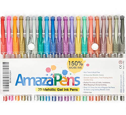 Book Cover AmazaPens Gel Pens for Adult Coloring Books - Metallic Colors, 150% More Ink for Arts, Crafts & Writing Best Value Professional Quality Colored Pens for Adults and Kids