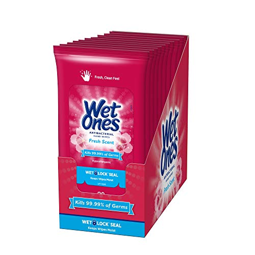 Book Cover Wet Ones Antibacterial Hand Wipes, Fresh Scent, 20 Count (Pack of 10), Packaging May Vary